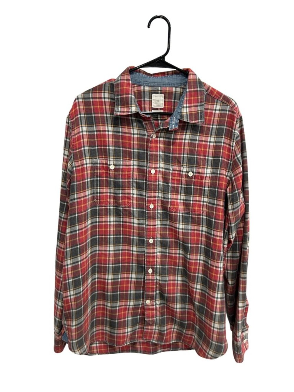 Gap Large Red Plaid Button Up Long Sleeve Shirt Cotton Blend Collegiate Grunge